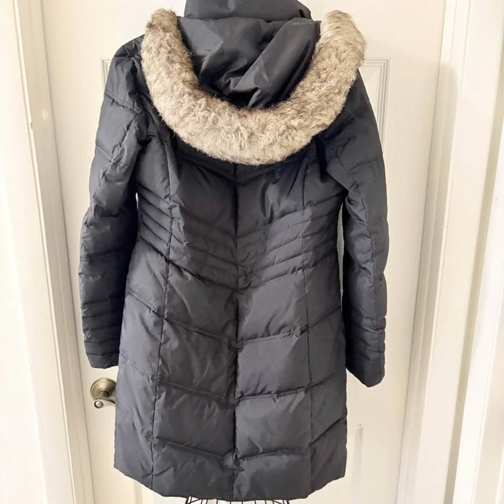 Michael Kors Down Puffer Coat Womens S Black Hooded Faux Fur Winter Jacket